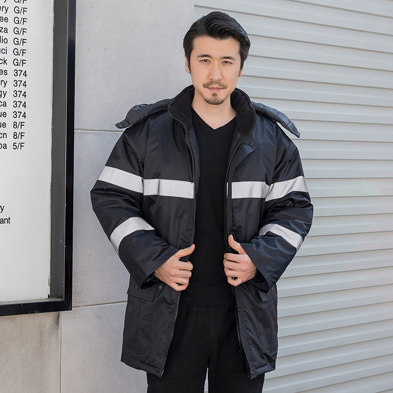 冬季劳保防水棉大衣袄男防寒可拆中长款棉裤反光加厚黑色棉袄外套