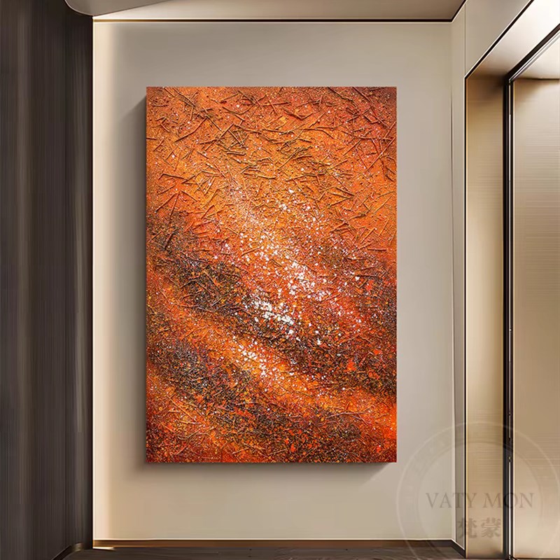 油画客厅挂画《前程似锦》纯手绘肌理装饰画玄关竖版抽象简约壁画
