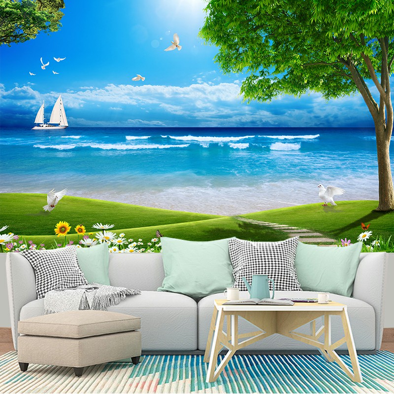 风景画自粘贴纸墙画大海沙滩贴y画墙壁纸客厅海景房背景墙装饰壁
