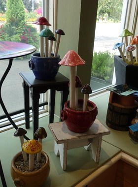 陶瓷细枝蘑菇 花盆草坪装饰 园艺摆件 花园装饰品 窑变彩色蘑菇