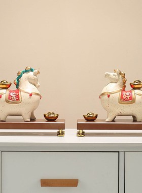 新中式马上有钱摆件陶瓷招财办公室客厅桌面高档家居装饰品开业