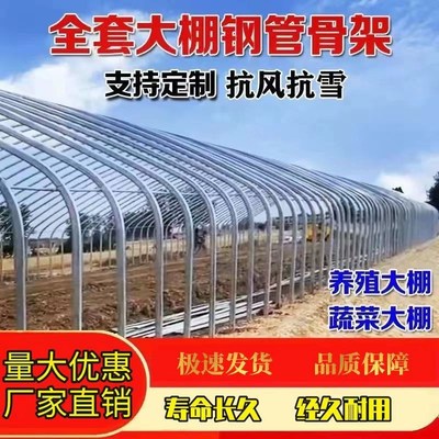 温室大棚骨架全套钢架定制养殖棚蔬菜棚拱杆架子半坡连体厂家工厂