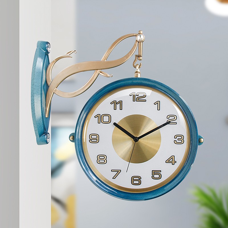 丽盛北欧时尚双面挂钟客厅个性轻奢创意钟表现代简约家Z用静音时
