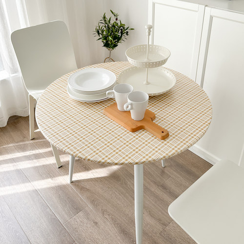 格子防水防油免洗防滑圆桌布大小圆形I全包裹桌垫茶几布简约现代