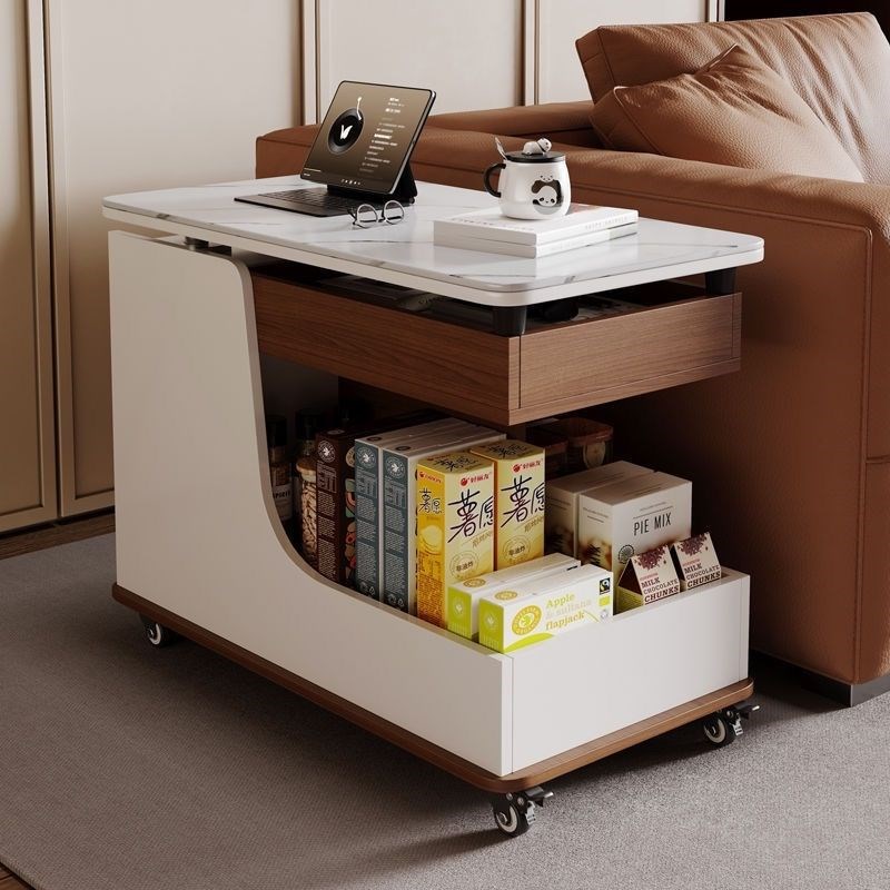 岩板实木升降茶i几桌小户型边几客厅家用沙发边柜角柜移动角桌角
