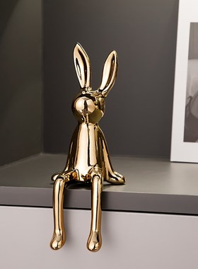 轻奢现代电镀长耳兔摆件家居客厅酒柜H电视柜装饰品创意玄关乔迁