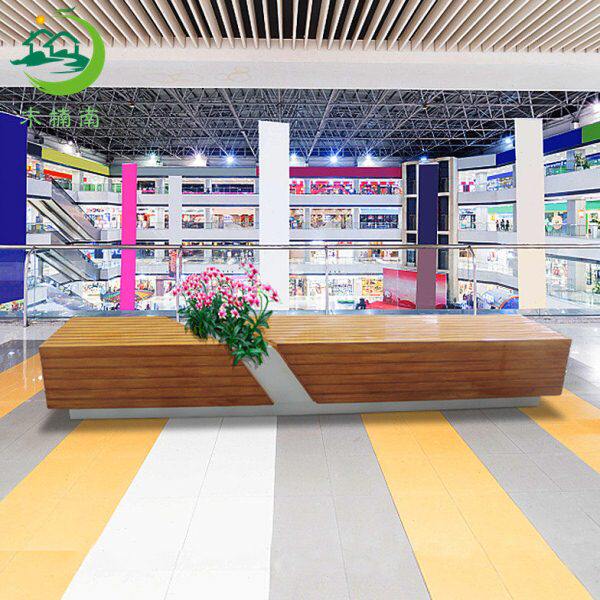 定制玻璃钢美陈实木长凳长公共休息区商业售楼处排椅休闲椅子座椅