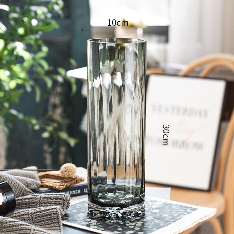 现代简约直筒描金灰色玻璃花瓶z客厅插花软装饰品摆件透明水培花