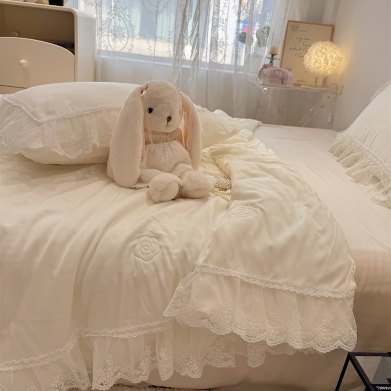 仙女款凉感莱赛尔竹o纤维夏被四件套可机洗凉爽空调被夏天薄被子