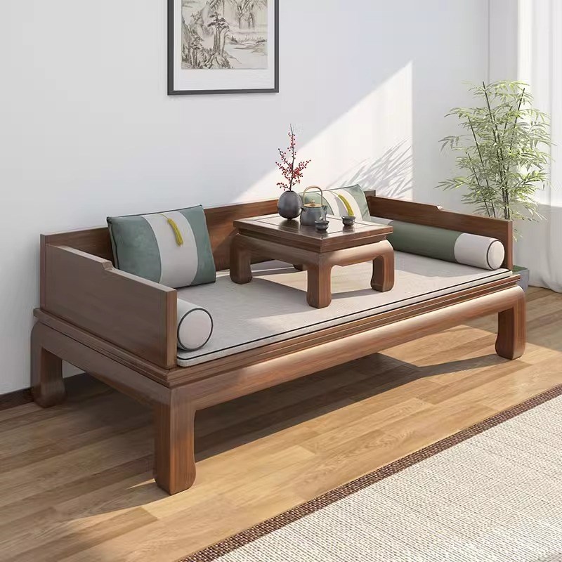老榆木罗汉床实木新m中式多功能简约罗汉沙发床榫卯免漆禅意美人