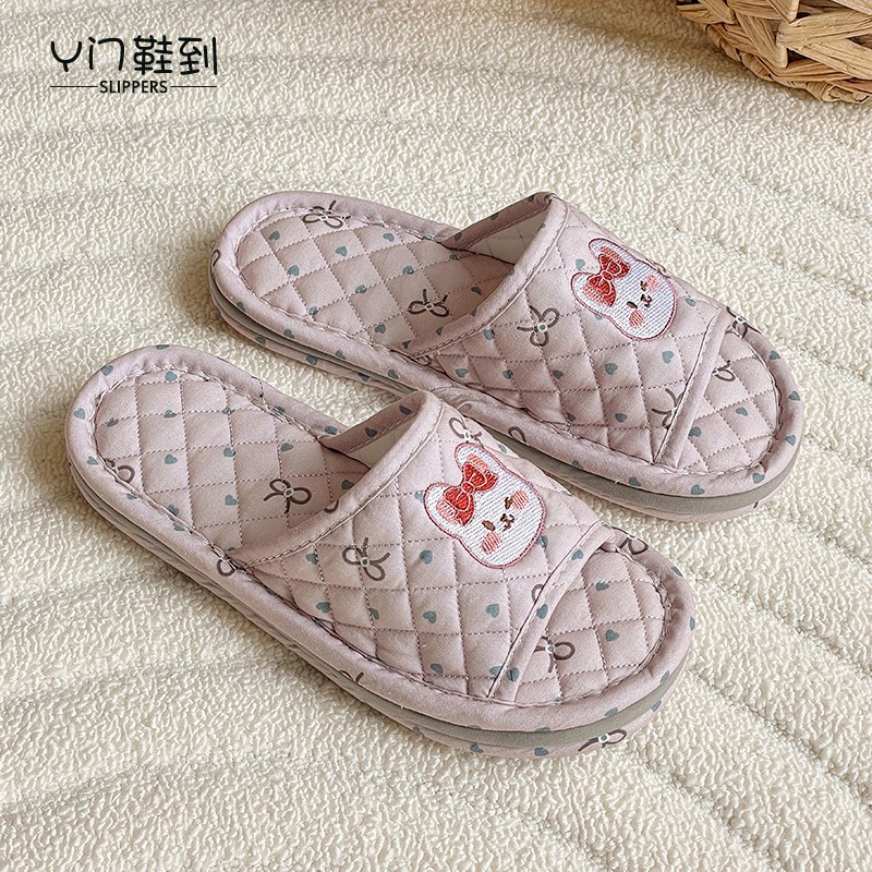 2025新款棉麻拖鞋女春秋季居家B室内防滑静音情侣棉拖加厚三层手