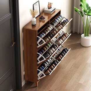 半实木鞋柜家用门口宽17cm翻斗鞋柜小户型省空间宽24cm大容量儿童
