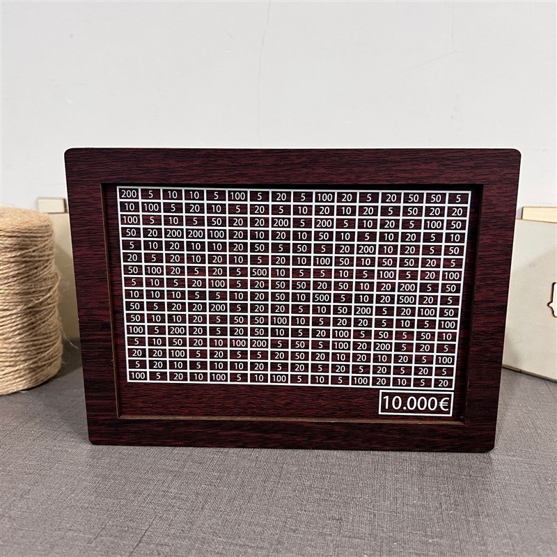新型存钱罐一万元划数字储蓄罐202E4新款画记号计数零钱存储盒木