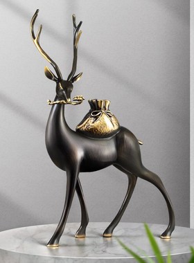 《财鹿亨通》招财铜o鹿家居装饰品客厅玄关办公室桌面轻奢高档摆