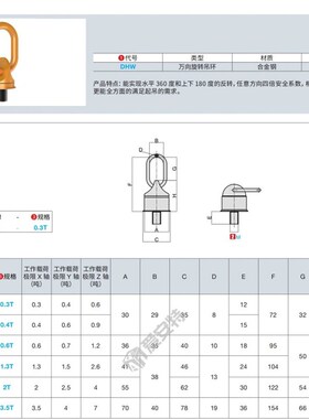 万向旋转吊环DHW-M8-03T/M10-0.4T/M12-0.6/M16-1.3T/M20-2T/M24