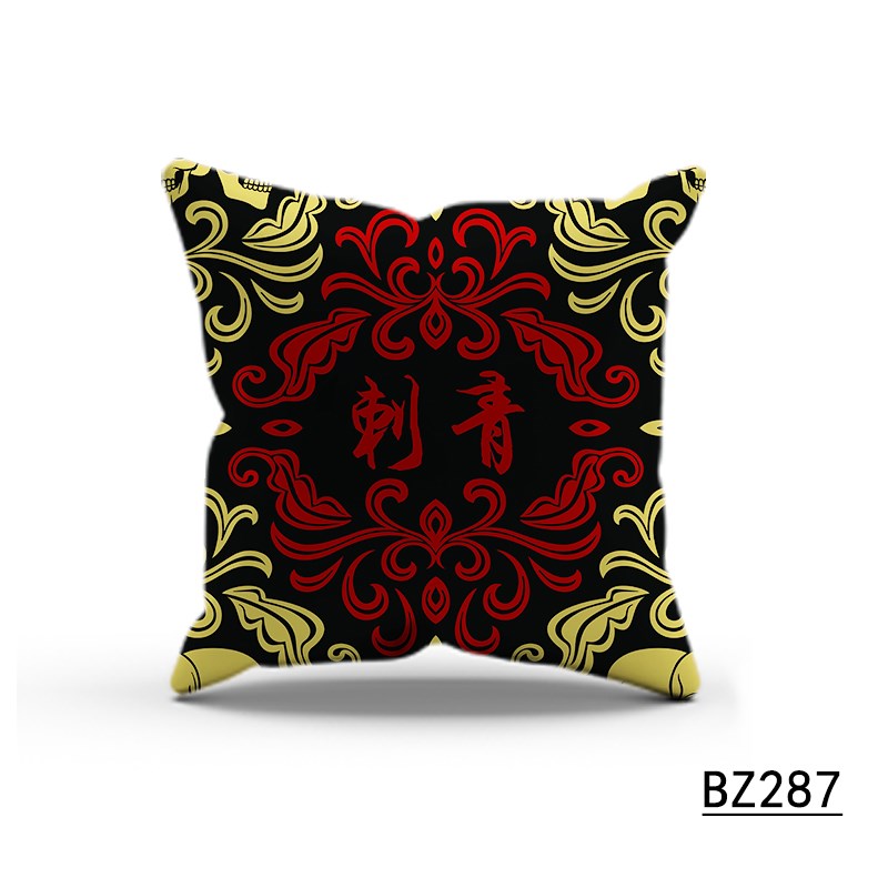 纹身店装b饰沙发抱枕靠枕帆布方抱枕汽车抱枕靠背靠垫后窗摆件抱