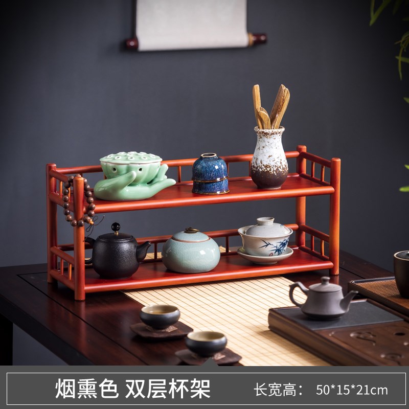 桌面博古架小型茶l桌杯架茶具置物架实木茶架茶壶茶杯茶架子摆放