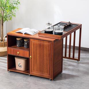 移动茶水柜茶台茶桌边柜侧柜实木下置物架水桶烧水壶一体茶吧柜子