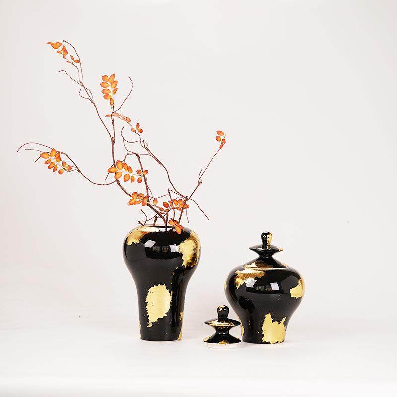 新中式酒店大堂玄关桌面艺术手工贴金箔花瓶插花器摆件陶瓷储物罐,鲜花速递/花卉仿真/绿植园艺,割草机/草坪机,淘宝优惠券,粉丝福利购,淘宝优惠卷