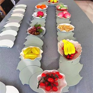 现货长条桌转盘椭圆形餐桌餐盘简装款长方形可拆卸旋转聚会转盘