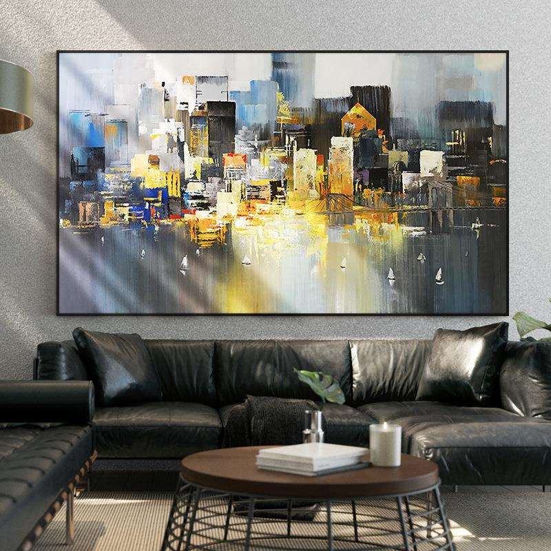油画 手绘油画《华灯初上》客厅挂画餐厅装饰画现代纯手工抽象画