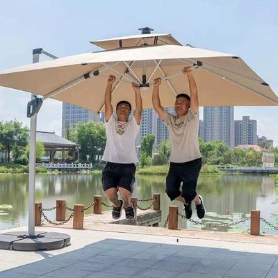 户外遮阳伞庭院太阳伞摆摊罗马伞阳台露台花园太阳能灯伞别墅岗亭