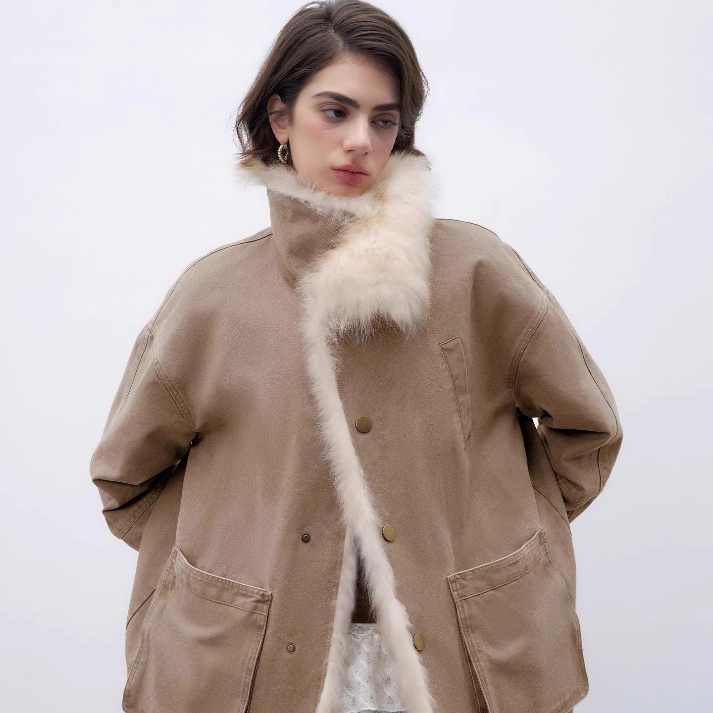 新款羽绒派克服工装皮草外套女