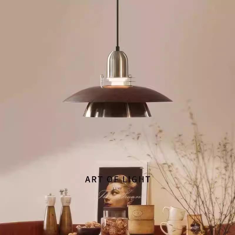 中古风飞碟灯餐厅吊灯复古美式卧室书房灯包豪斯胡桃木色PH5吊灯