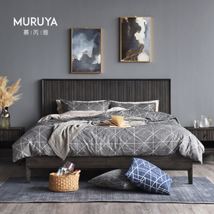 越南原装 1.8米双人现代F简约轻奢主卧家具北欧靠背实木床 进口1.5