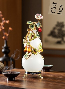 新中国风釉面玉葫芦饰品客厅釉面D工艺品如意葫芦饰品乔迁礼品