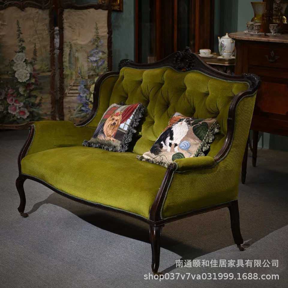 英式多人沙发椅欧式复古休闲椅法式田园书房椅酒店洽谈椅