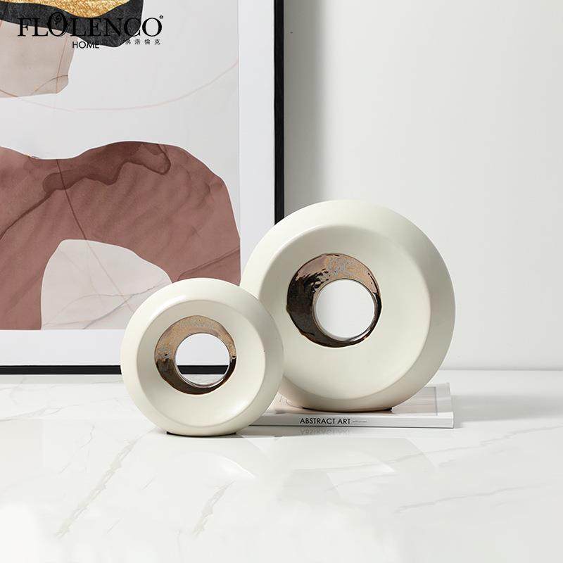 现代 ins风几何艺术圆洞陶瓷摆件样板房电视背景墙橱柜创意装饰品