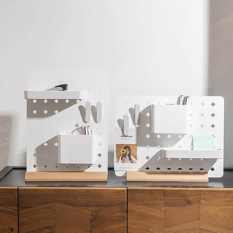 桌面洞洞板置物架木质多功能桌面文具整理置物架收纳搁板挂架简约