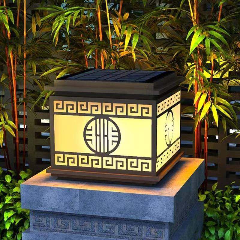新代中式太阳能柱头灯户外防水围挡别墅庭院室外围墙大门柱墙头灯