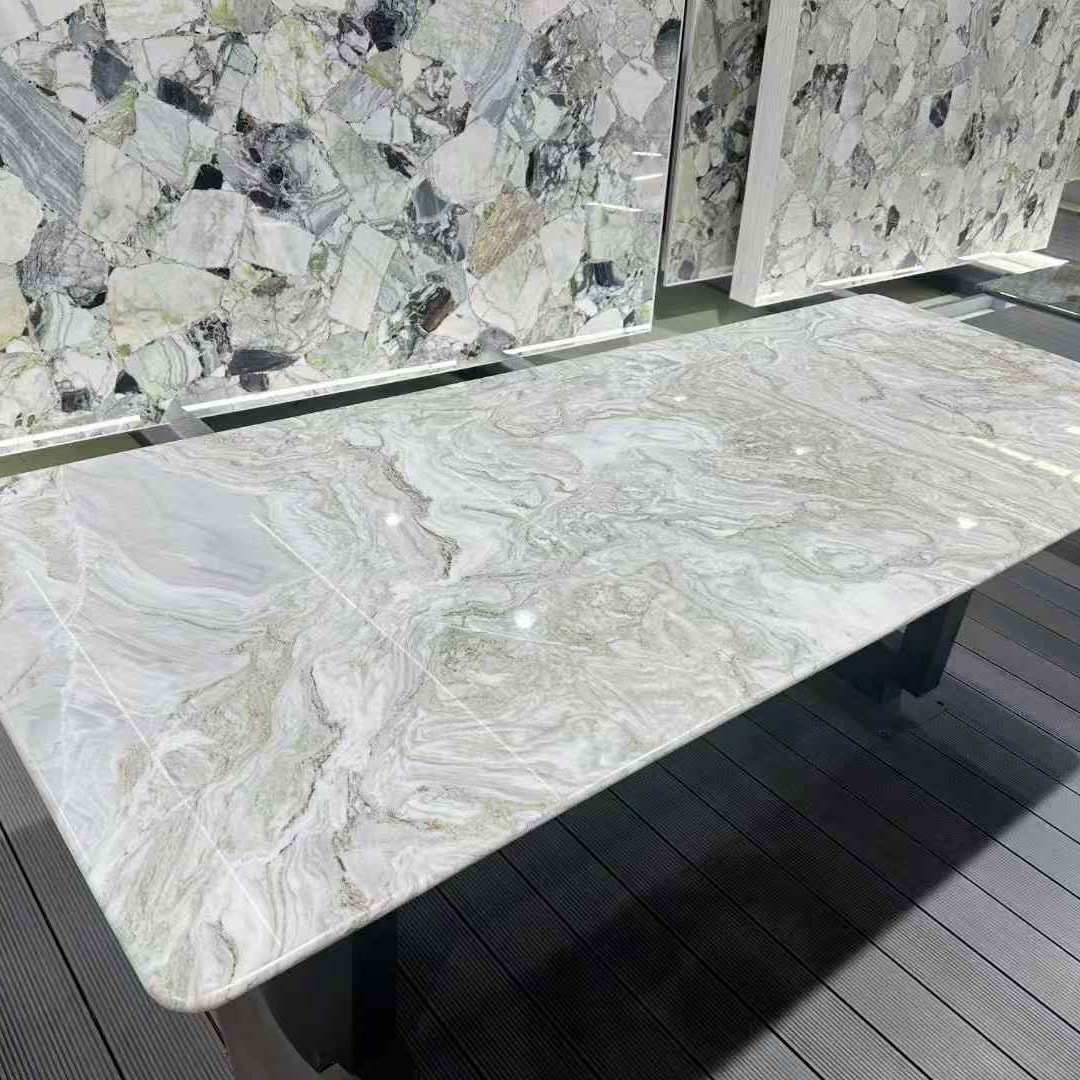 安第斯雪景天然大理石桌面訂製 室内背景墙装饰奢石大板