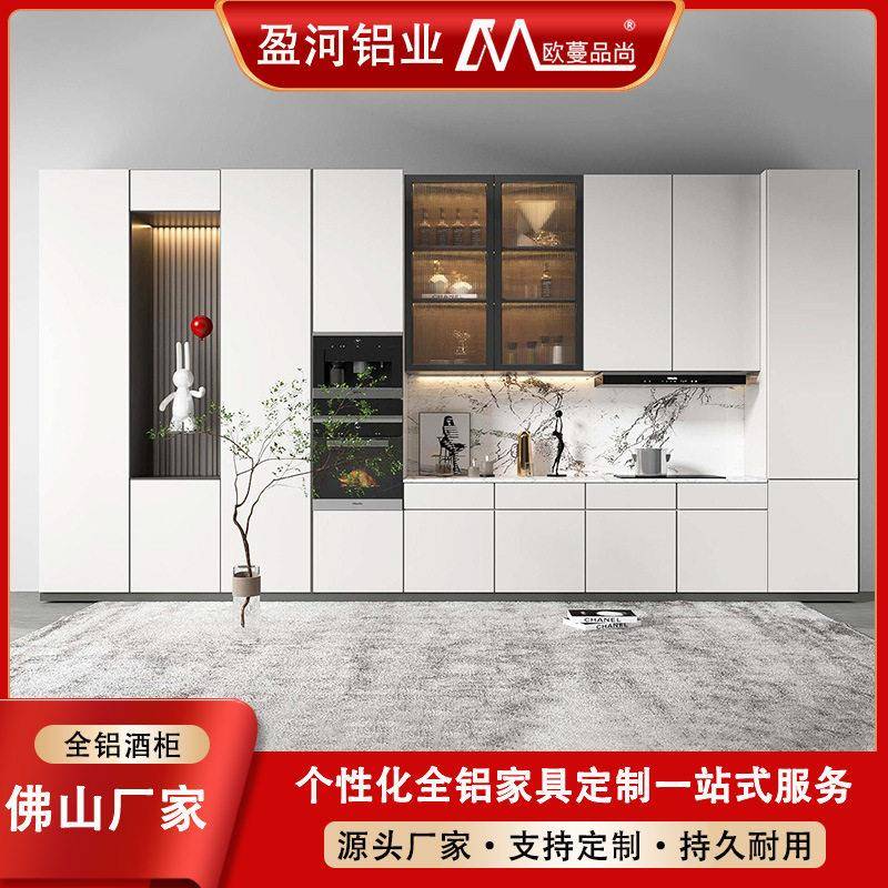 现家用靠墙大容量收纳储物柜定制轻奢白色简约酒柜全铝家具工厂