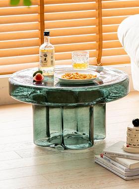 设计师玻璃茶几高矮组合透明现代简约沙发边几创意花瓣轻奢边角几