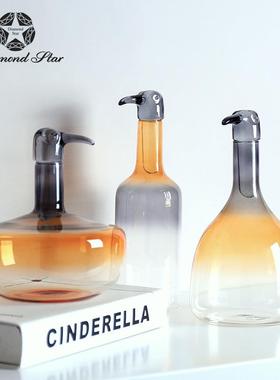 钻石星创意长嘴鸟玻璃花瓶可分拆多彩趣味小摆件水具醒酒器