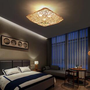 美式白藤吸顶灯客厅卧室餐厅灯创意东南亚乡园风民宿藤编藤艺灯具