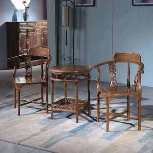 ?【坚固耐磨】家具鸡翅木休闲情人椅全实木阳台卧室三件套