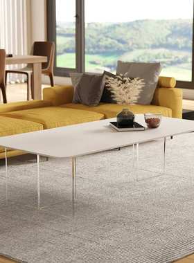 悬浮茶几亚克力岩板极简长方形茶桌子小户型家用侘寂风大理石电动