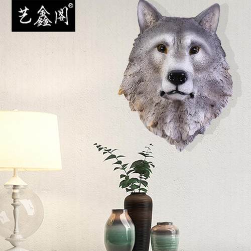 跨境货源欧式风格树脂工艺品动物墙挂仿真狼头壁挂装饰用家居挂件