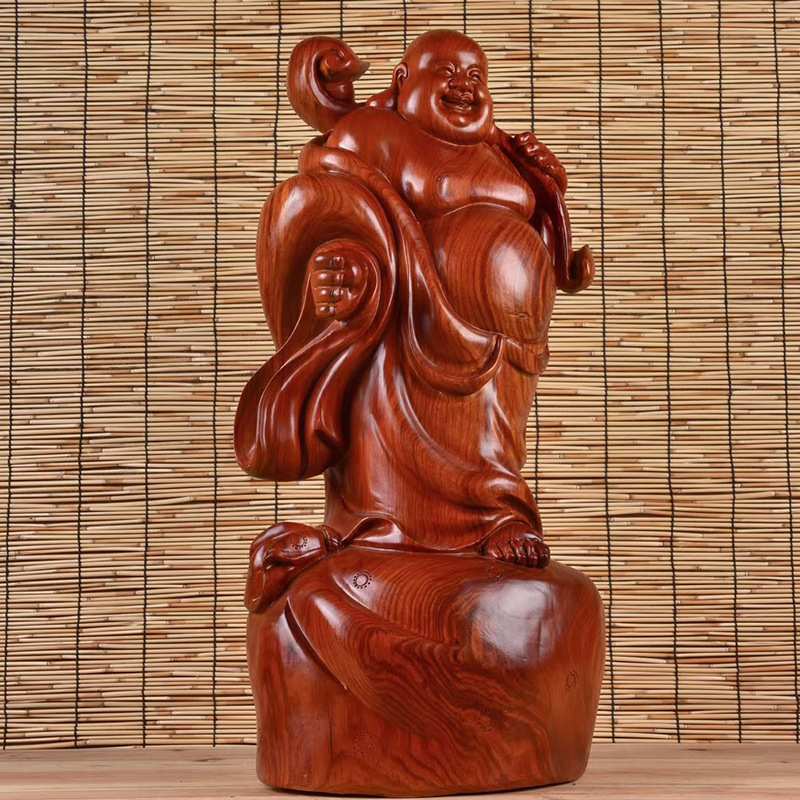 花梨木送宝弥勒木雕雕刻家居摆饰摆件客厅玄光书房装饰工艺品送礼