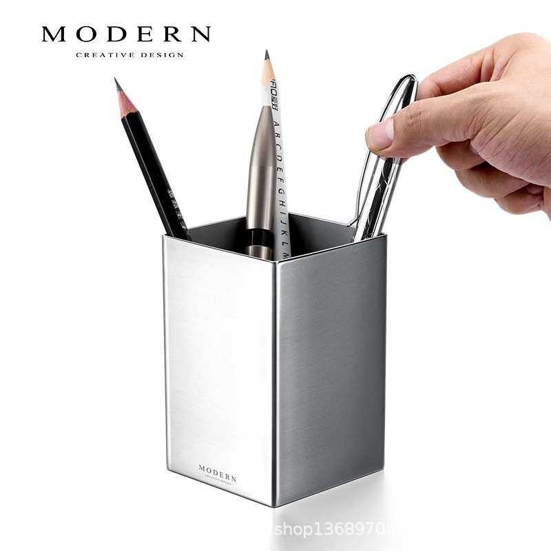 德国MODERN不锈钢笔筒高档办公室桌面摆件创意多功能笔筒礼品简约