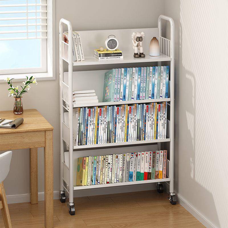 书架置物架落地多层移动带轮学生储物儿童绘本书柜书本收纳架铁艺