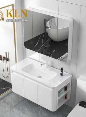 白色蜂窝铝浴室柜组合圆弧美妆架智能镜左右侧置物洗漱台J088