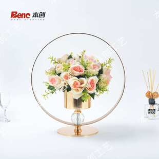 铁艺花器插花花篮圣诞节婚礼派对圆环手提花架花泥花艺展示架花展