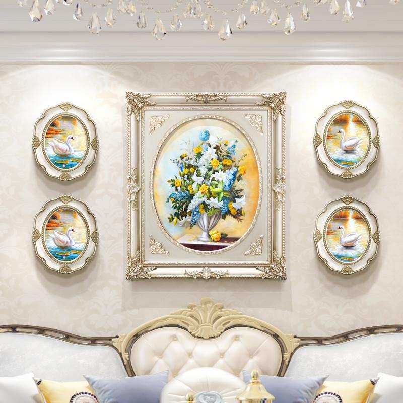 客厅装饰画沙发背景墙挂画简欧壁画玄关画欧式画花卉油画组合画