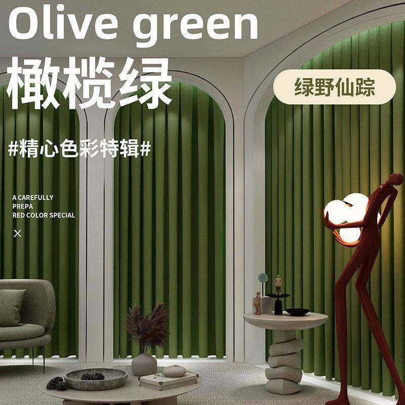 服装店衣帽间端绒布橄榄绿复古绿试衣间门帘帘免打孔定制尺寸