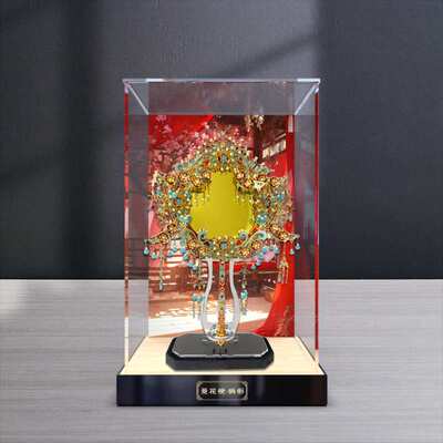 亚克力展示盒适用拼酷菱花镜鹊影铜镜3d金属拼装模型防尘收纳盒子